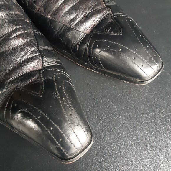 Jo Ghost Black Leather Vintage Loafers SZ 42 Long Square End Toe Made In Italy - Picture 13 of 14